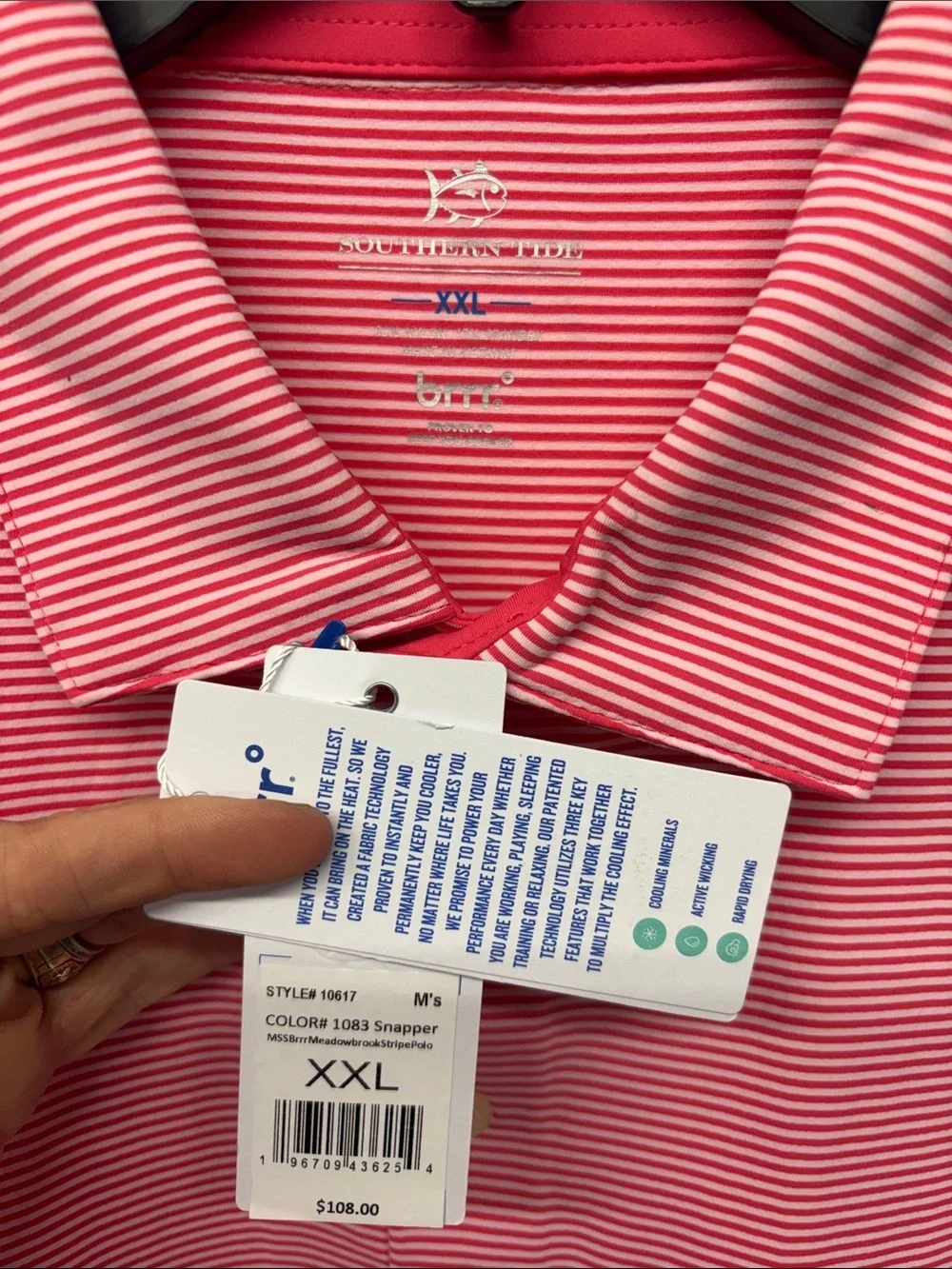 NWT Southern Tide M’s XXL Brrr Meadowbrook Stripe Polo in Snapper Red (1083)